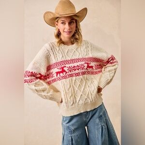 BiBi “ Nordic Nights “ Cableknit Fair Isle Sweater | Cream 📦